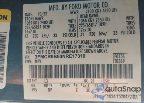 2022 Ford Bronco Sport Big Bend from USA, damaged, VIN 3FMCR9B60NRE17310